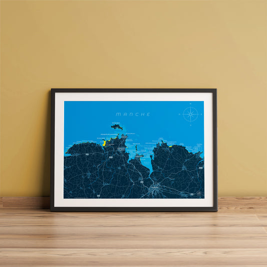 Présentation encadrée de la carte de la baie de Morlaix, format 30 x 40 cm