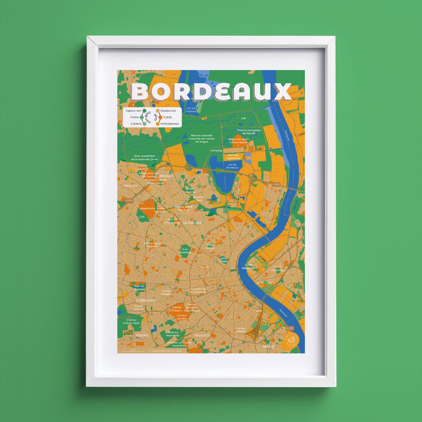 Présentation encadrée de la carte de Bordeaux, format Encas - A4