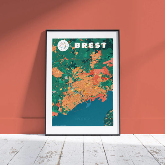 Présentation de la carte de Brest encadrée, format Gourmand - 50 x 70 cm