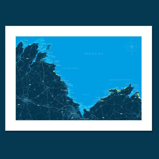 Présentation de la carte de la baie de Saint-Brieuc au format Gourmand de format 50 x 70 cm, non encadrée.