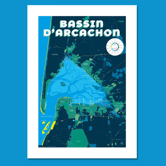 Présentation d'un extrait de la carte du bassin d'Arcachon, format Gourmand - 50 x 70 cm