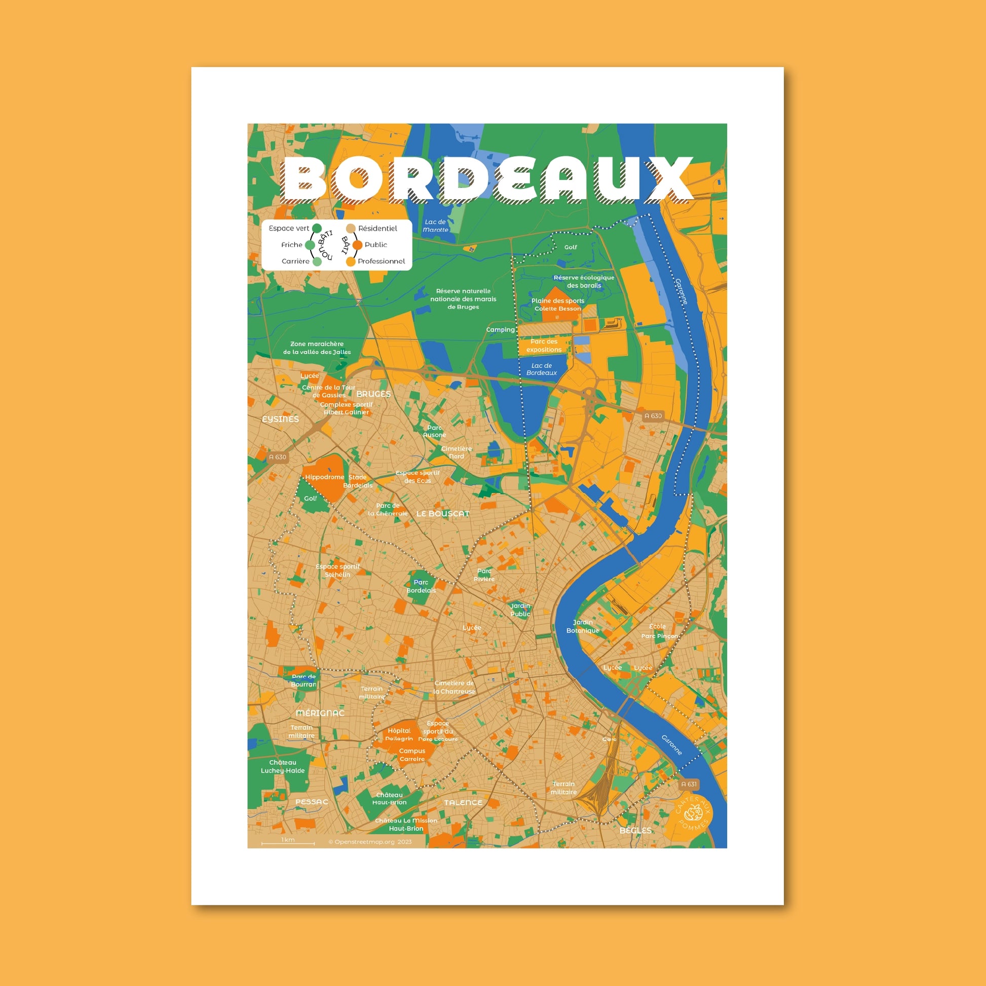 Présentation de la carte de Bordeaux, format Encas - 21 x 29,7 cm