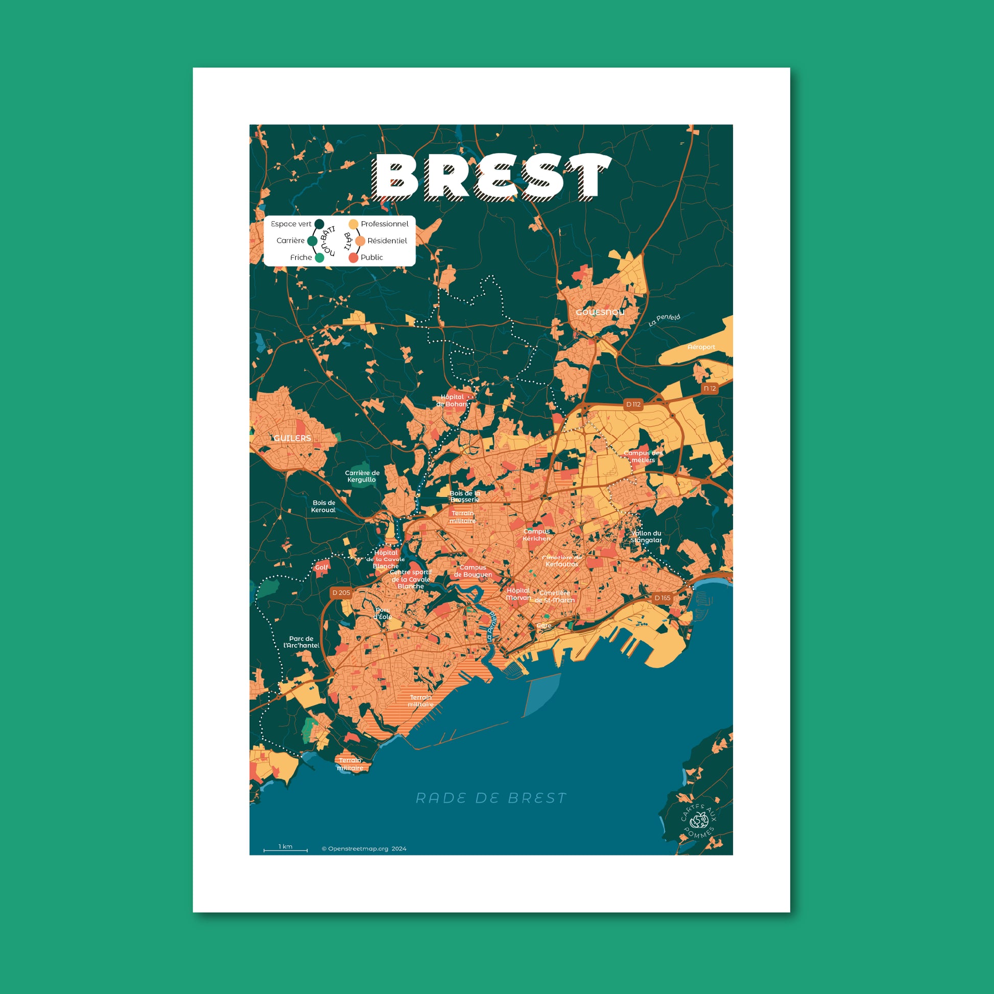 Présentation de la carte de Brest, format Encas - 21 x 29,7 cm
