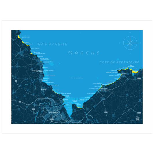Présentation de la carte de la baie de Saint-Brieuc au format Goûter de format 30 x 40 cm, non encadrée.