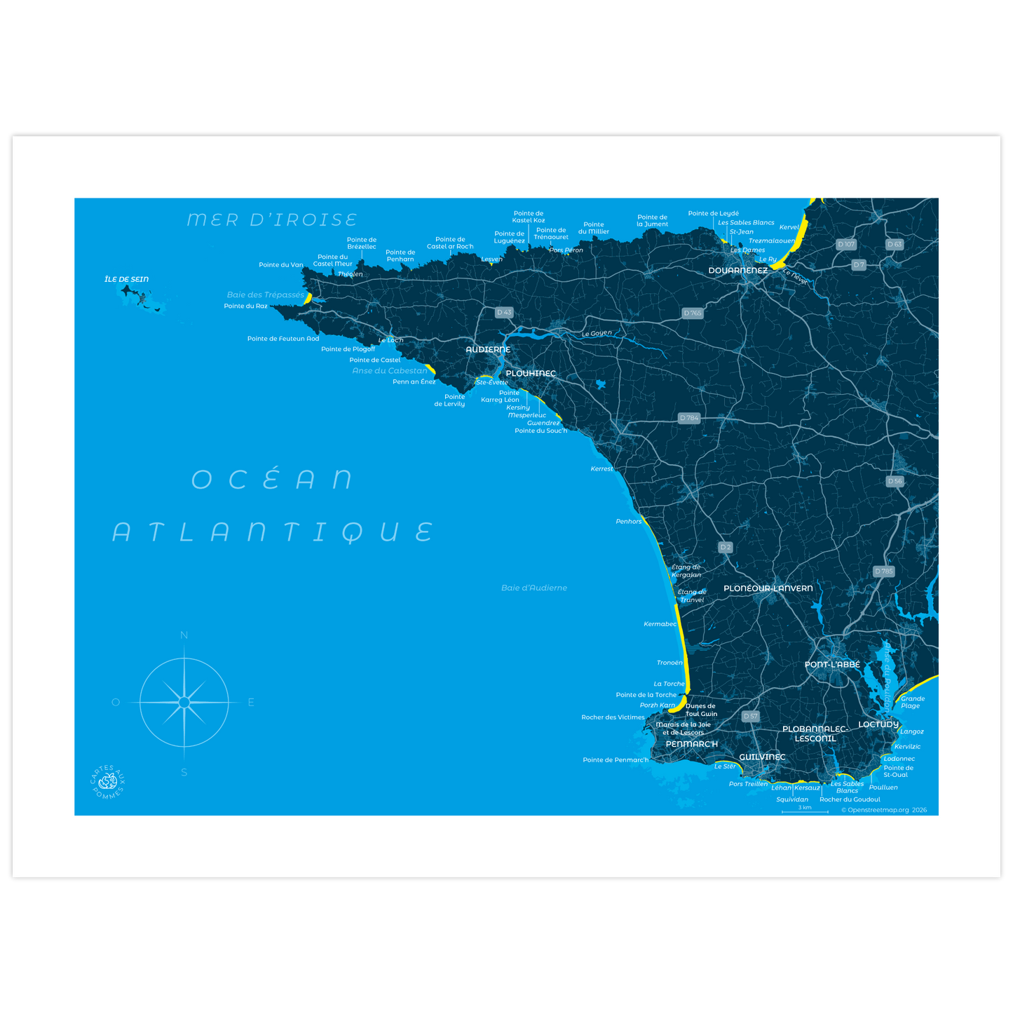 Carte représentant la baie d'Audierne au format 30 x 40 cm