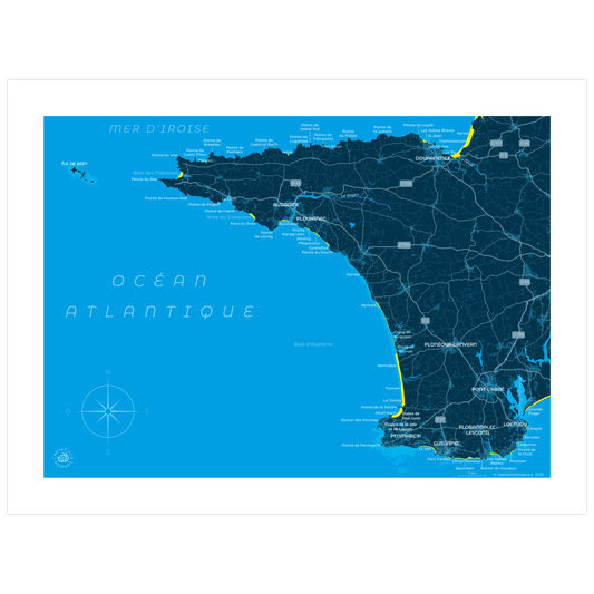 Carte représentant la baie d'Audierne au format 30 x 40 cm