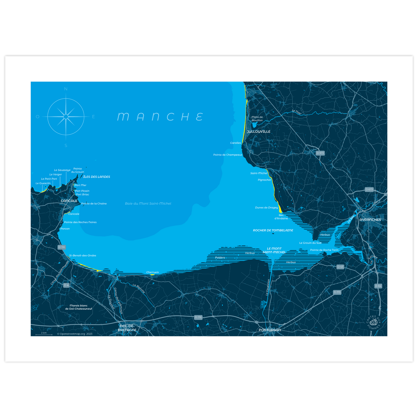 Cartographie de la baie du Mont-Saint-Michel sur un papier format 30 x 40 cm