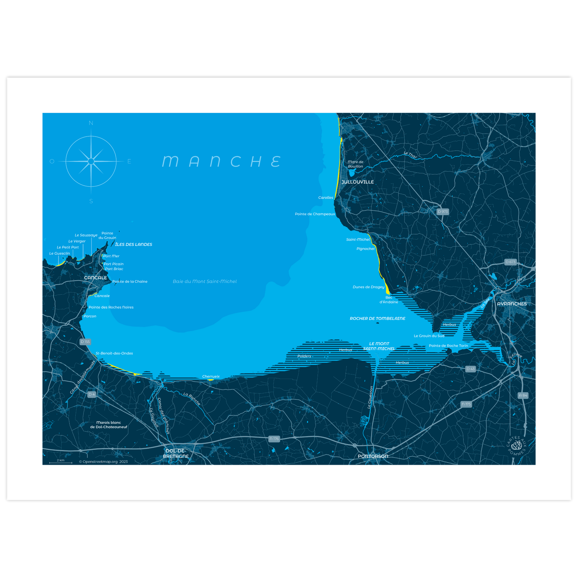 Cartographie de la baie du Mont-Saint-Michel sur un papier format 30 x 40 cm