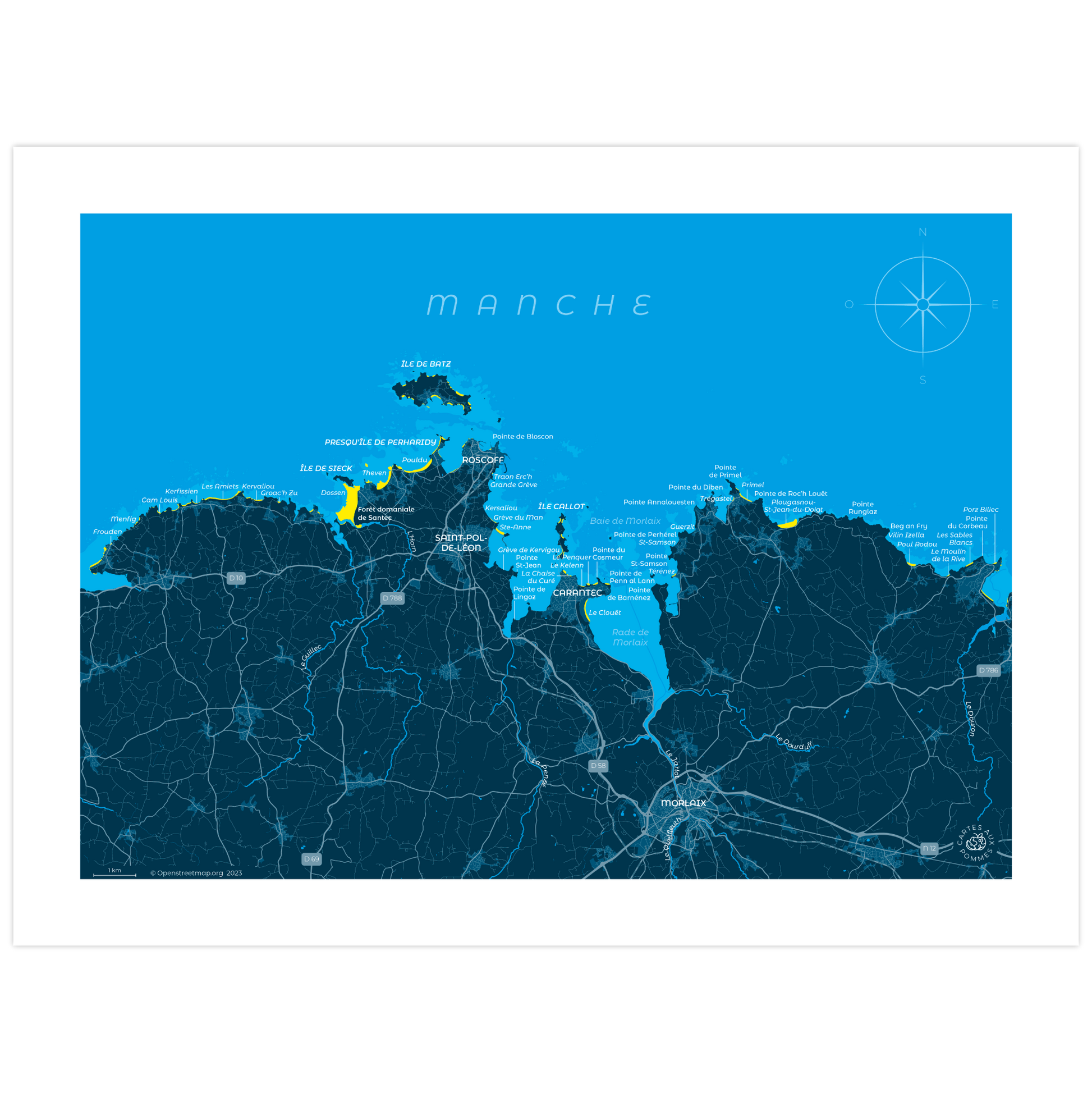 Carte représentant la baie de Morlaix au format 30 x 40 cm