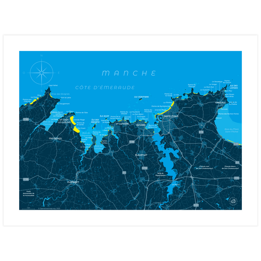 Carte représentant la côte d’Émeraude, imprimée au format 30 x 40 cm