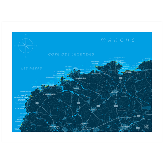 Carte représentant la côte des Légendes et des Abers, imprimée au format 30 x 40 cm