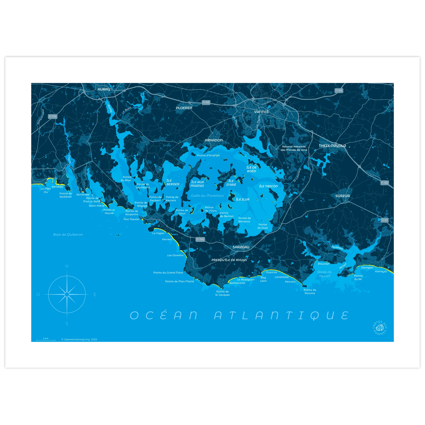 Carte représentant le golfe du Morbihan, imprimée au format 30 x 40 cm