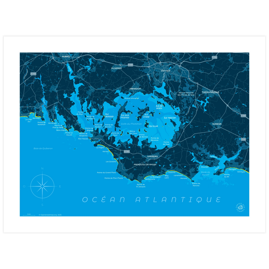 Carte représentant le golfe du Morbihan, imprimée au format 30 x 40 cm