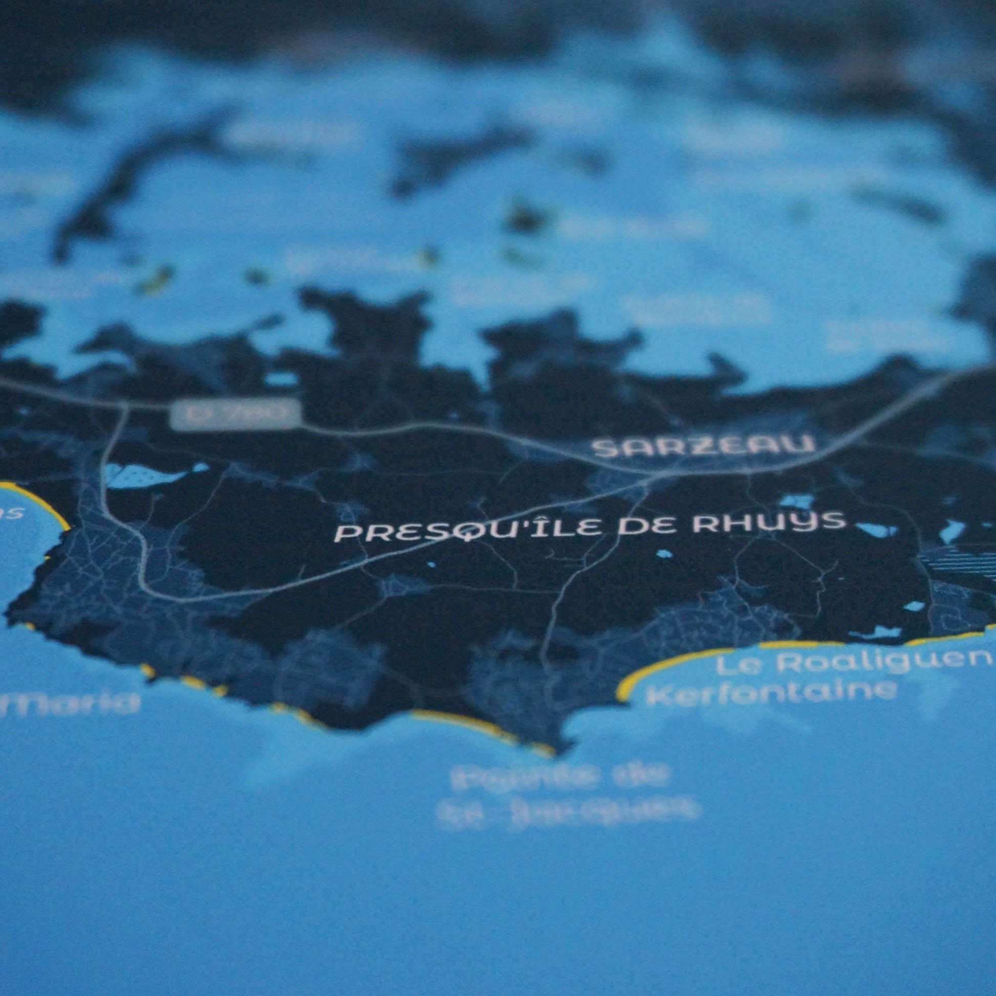Zoom sur la presqu'île de Rhuys et sur Sarzeau, la qualité du papier d'art et de l'impression de l'affiche