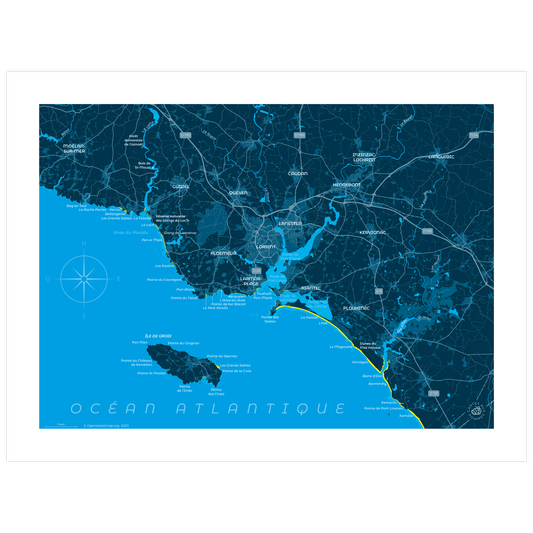 Carte représentant la côte autour de Lorient et l'île de Groix au format 30 x 40 cm