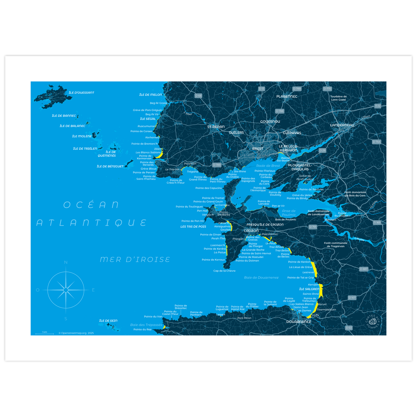 Cartographie de la mer d'Iroise imprimée au format 30 x 40 cm