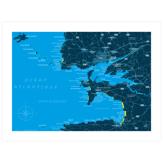 Cartographie de la mer d'Iroise imprimée au format 30 x 40 cm