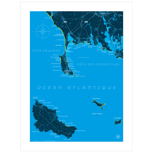 Carte représentant la presqu'île de Quiberon, imprimée au format 30 x 40 cm