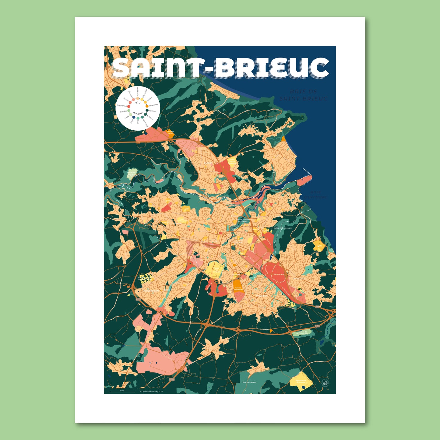 Affiche du plan de ville de Saint-Brieuc au format 50 x 70 cm