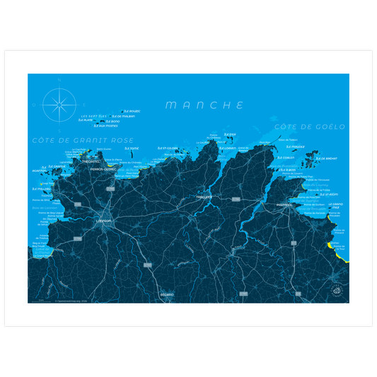 Carte représentant la côte de Granit et Rose et la côte de Goëlo au format 30 x 40 cm