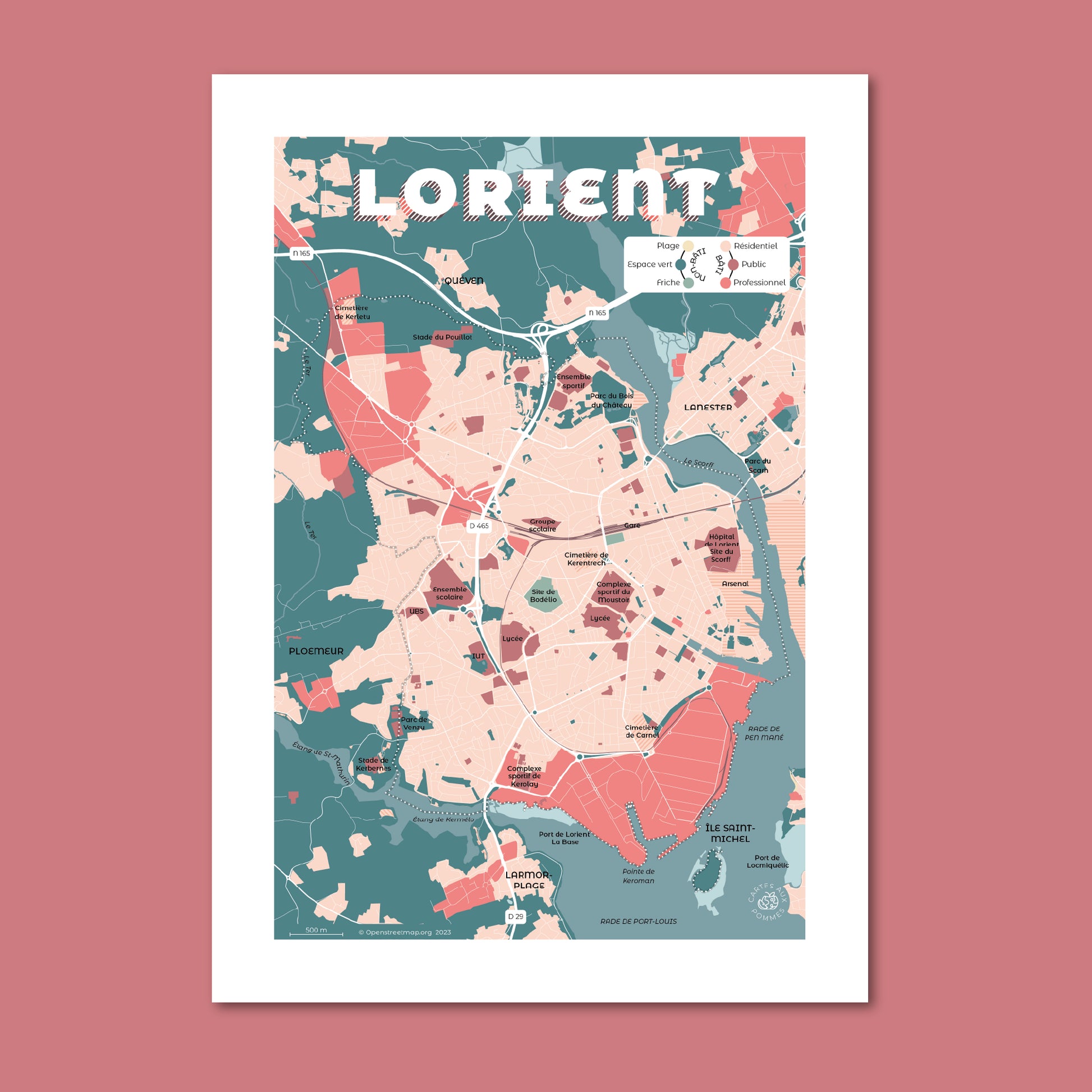 Présentation de la carte de Lorient, format Encas - 21 x 29,7 cm