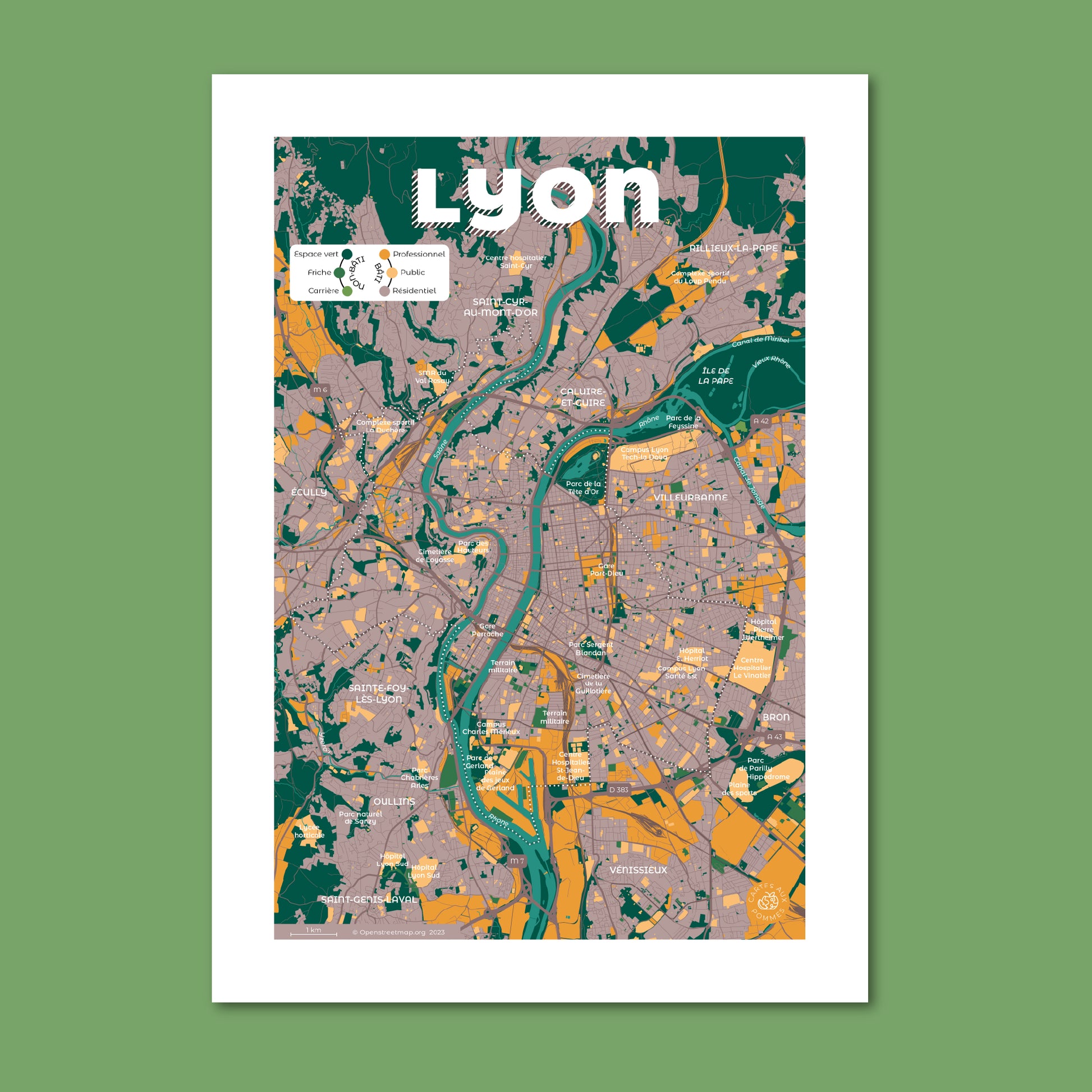 Présentation de la carte de Lyon, format Encas - 21 x 29,7 cm