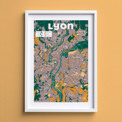 Présentation encadrée de la carte de Lyon, format Encas - A4