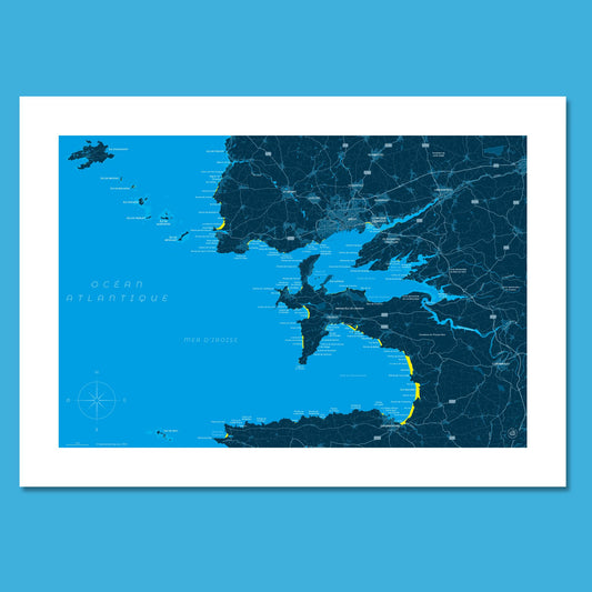 Présentation de la carte de la mer d'Iroise au format Gourmand de 50 x 70 cm, non encadrée.