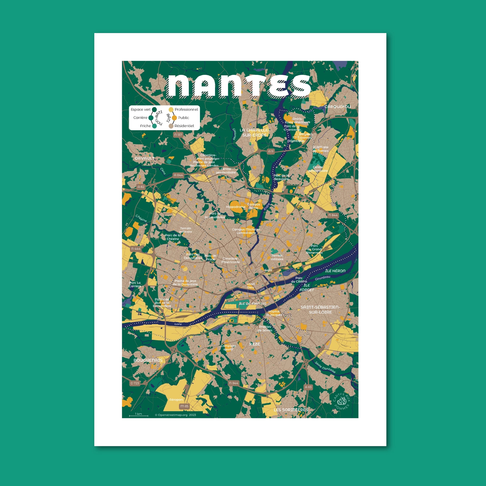 Présentation de la carte de Nantes, format Encas - 21 x 29,7 cm