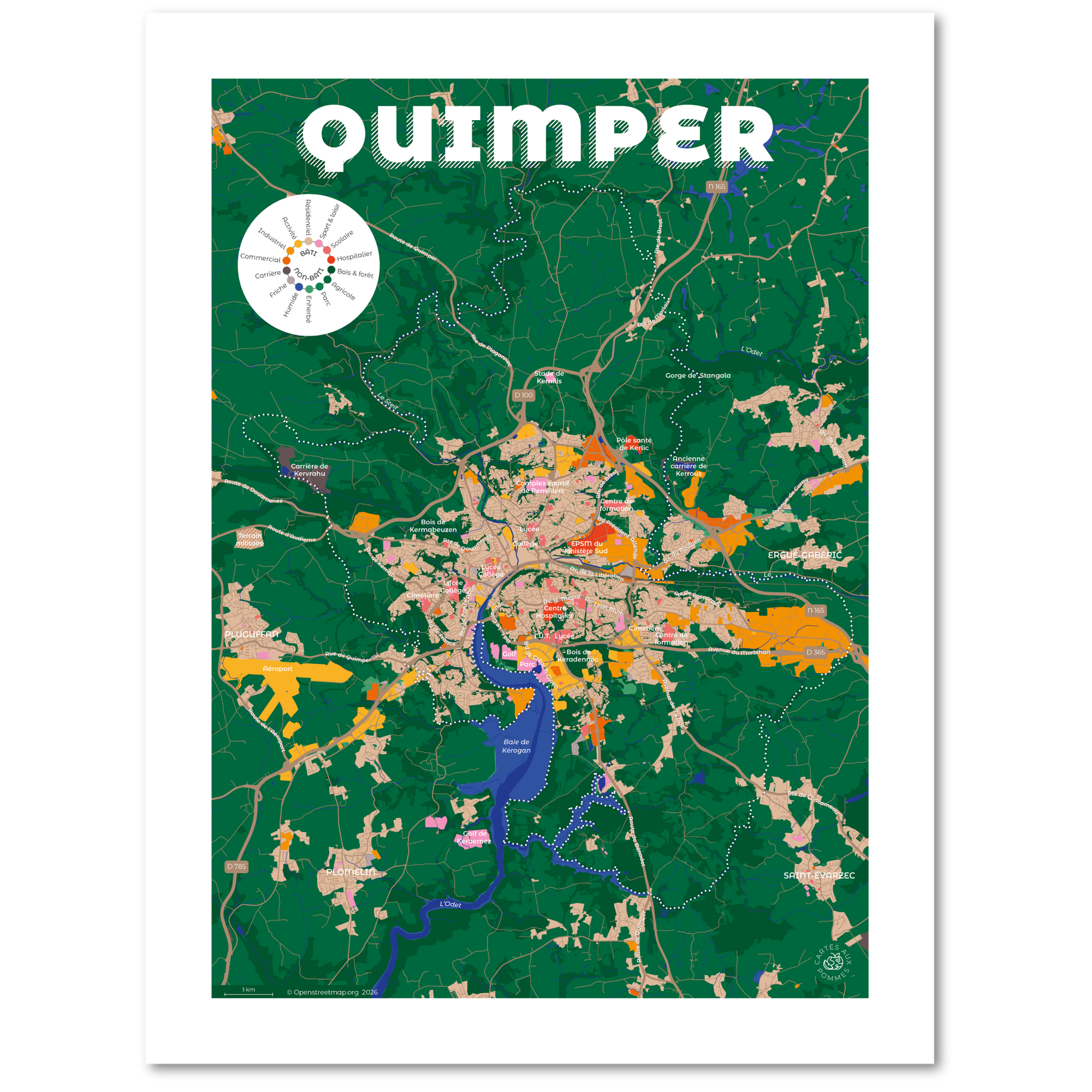 Affiche du plan de la ville de Quimper format 30 x 40 cm
