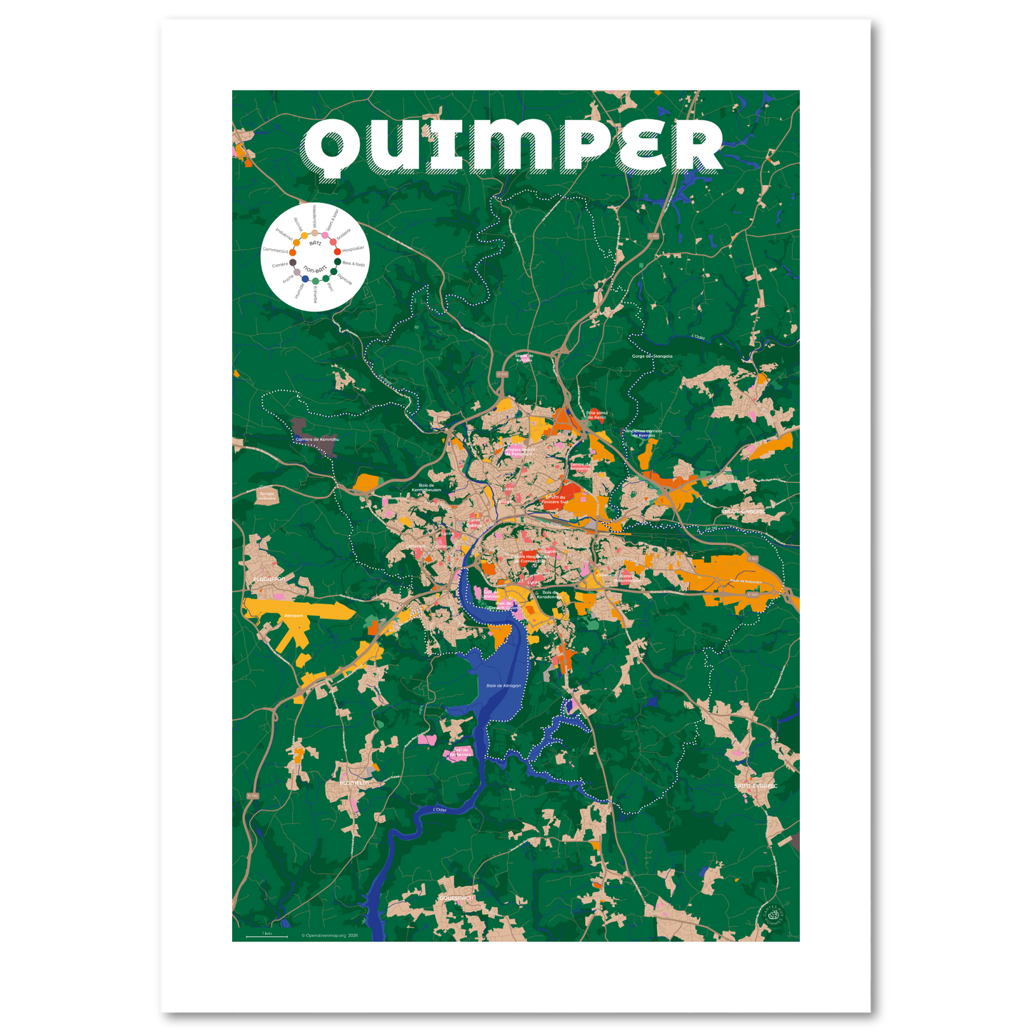 Affiche du plan de ville de Saint-Brieuc au format 50 x 70 cm