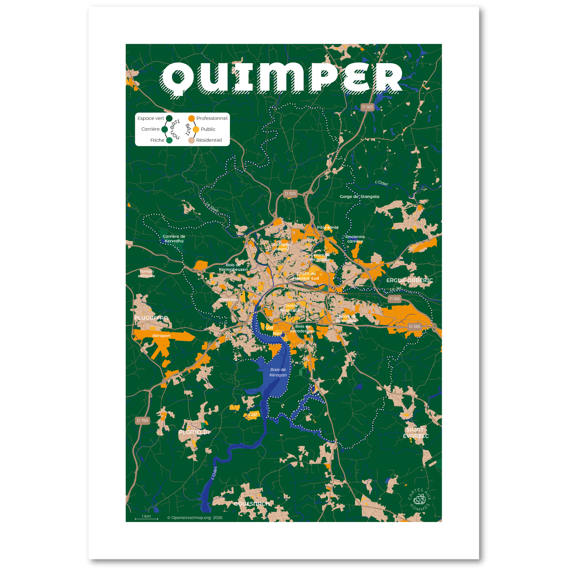 Affiche du plan de la ville de Quimper au format A4