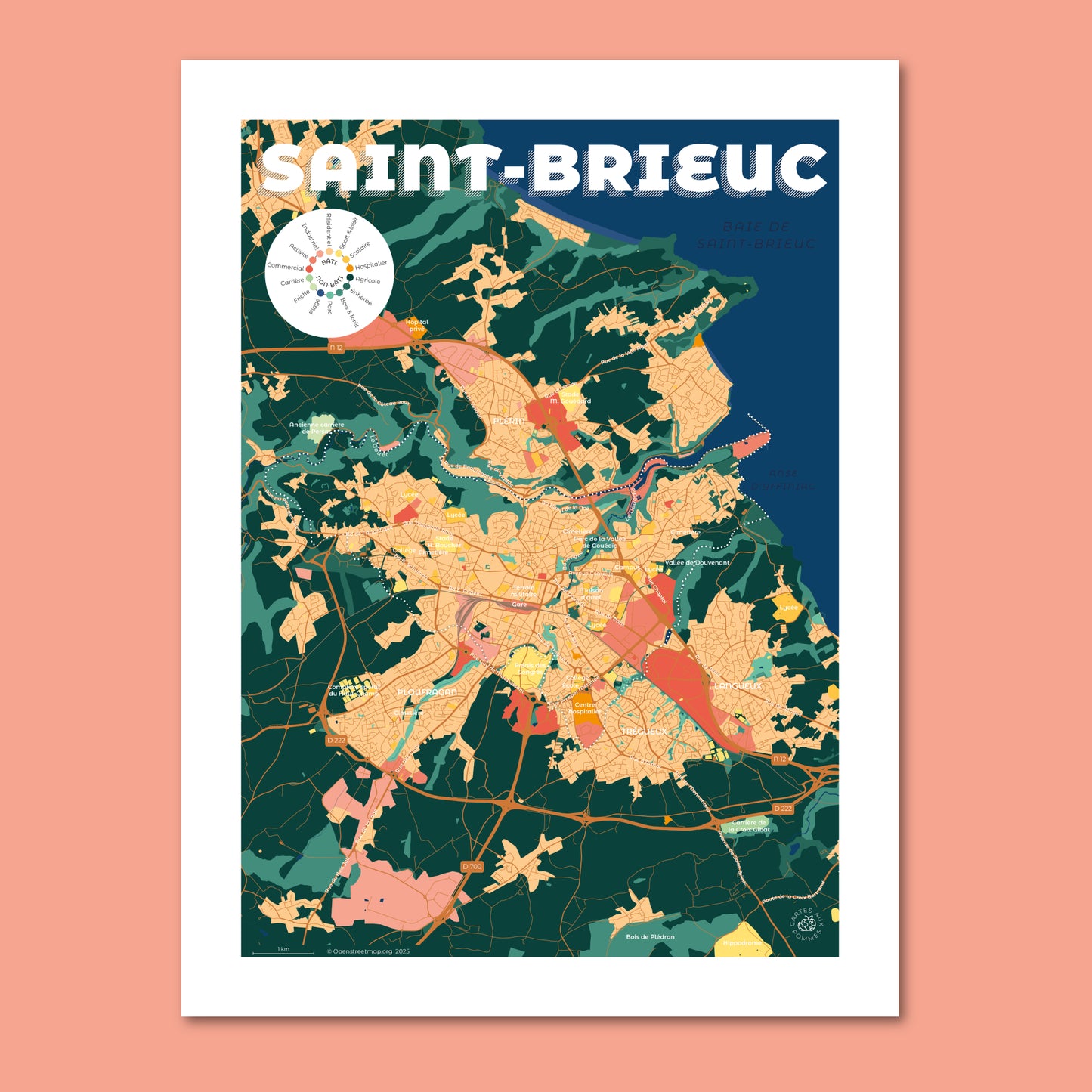 Affiche du plan de la ville de Saint-Brieuc format 30 x 40 cm