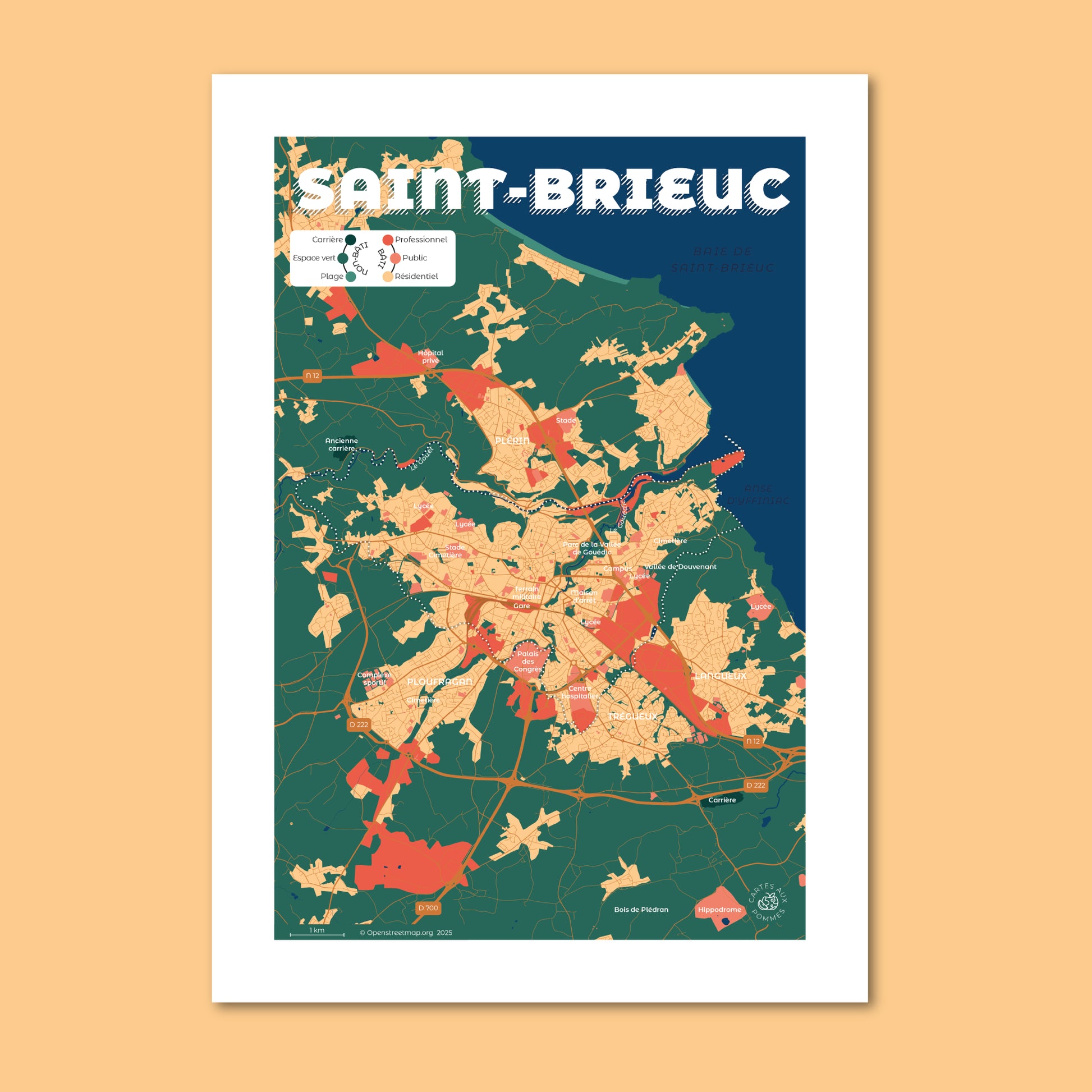 Affiche du plan de la ville de Saint-Brieuc au format 4