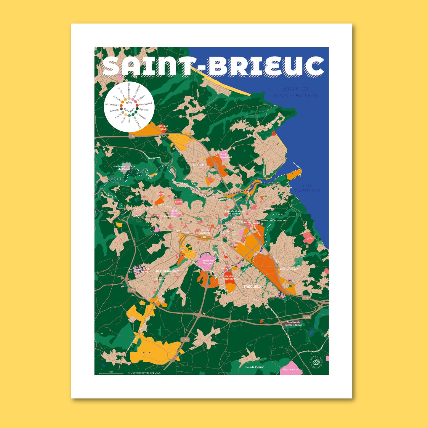 Affiche du plan de la ville de Saint-Brieuc format 30 x 40 cm