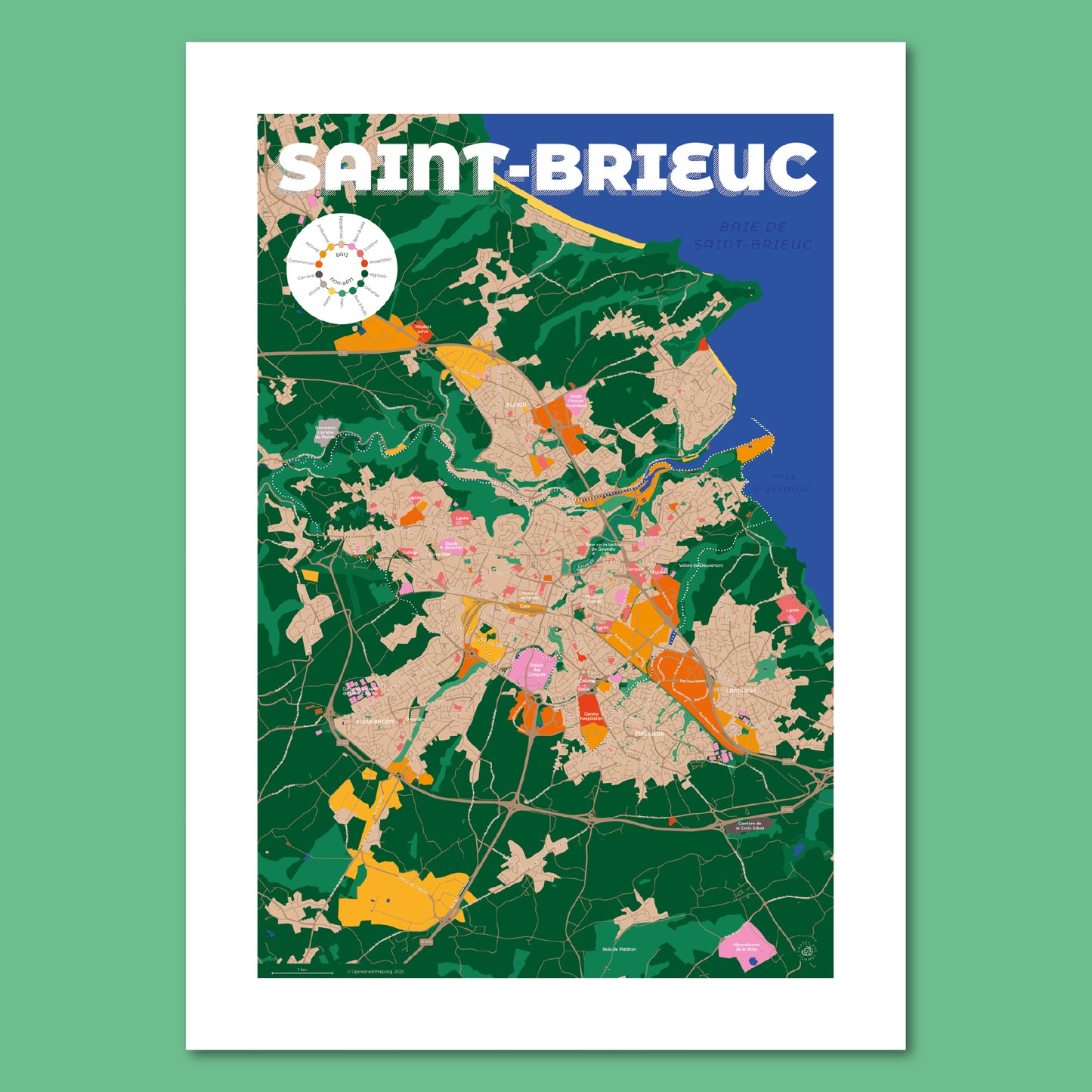 Affiche du plan de ville de Saint-Brieuc au format 50 x 70 cm