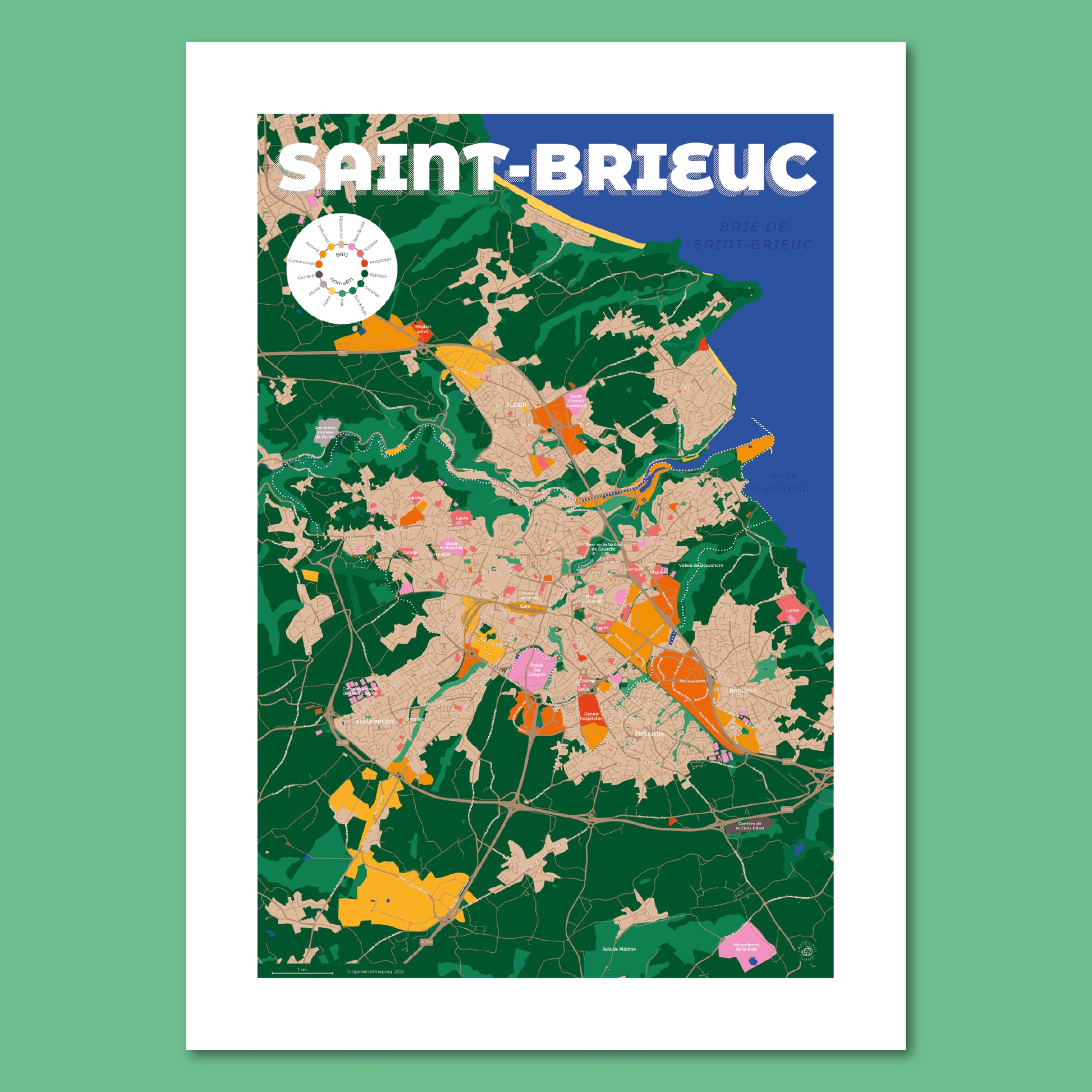Affiche du plan de ville de Saint-Brieuc au format 50 x 70 cm