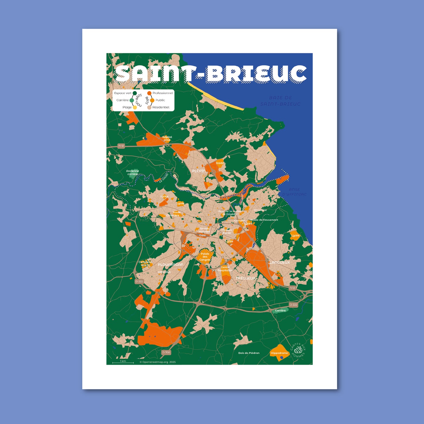 Affiche du plan de la ville de Saint-Brieuc au format 4