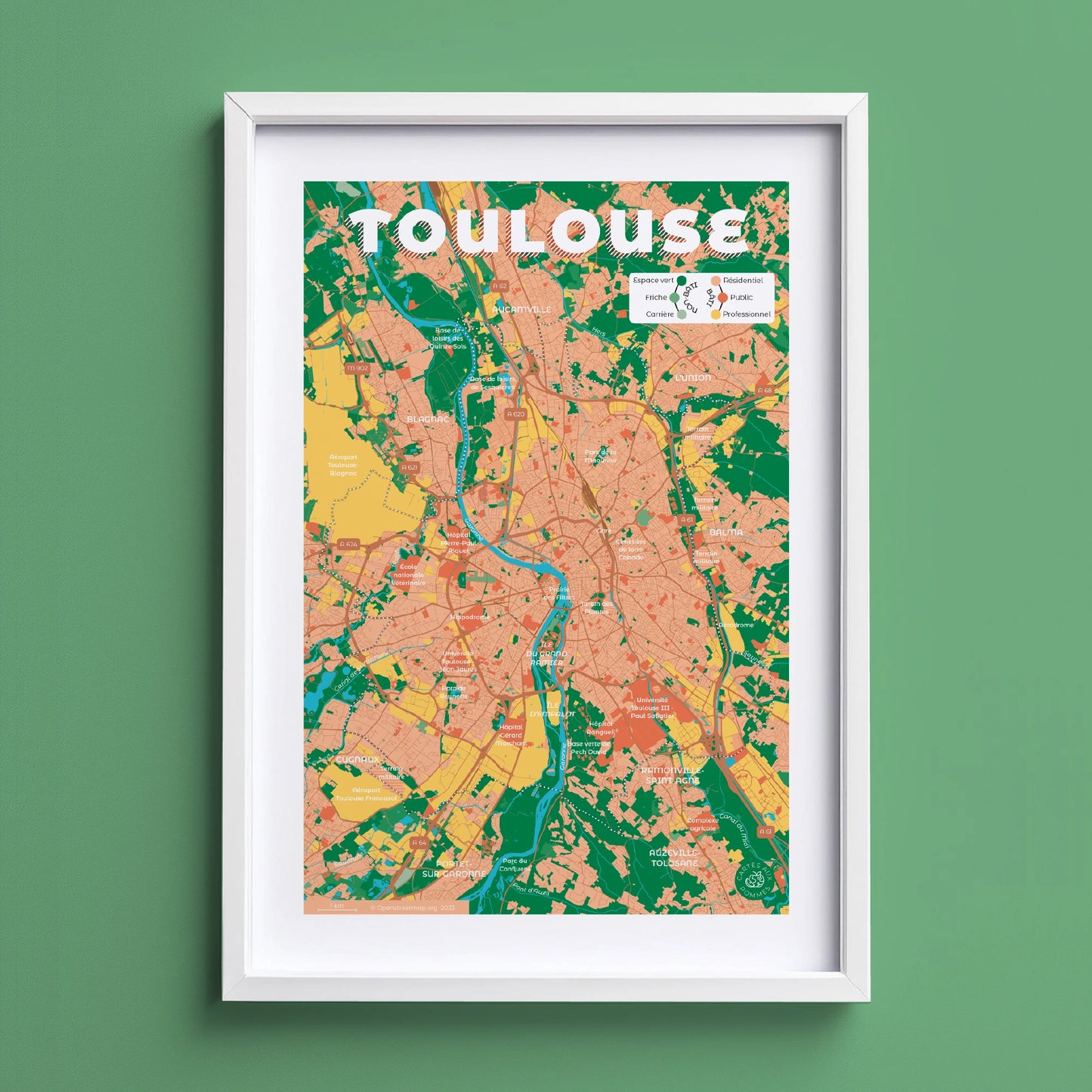 Présentation encadrée de la carte de Toulouse, format Encas - A4