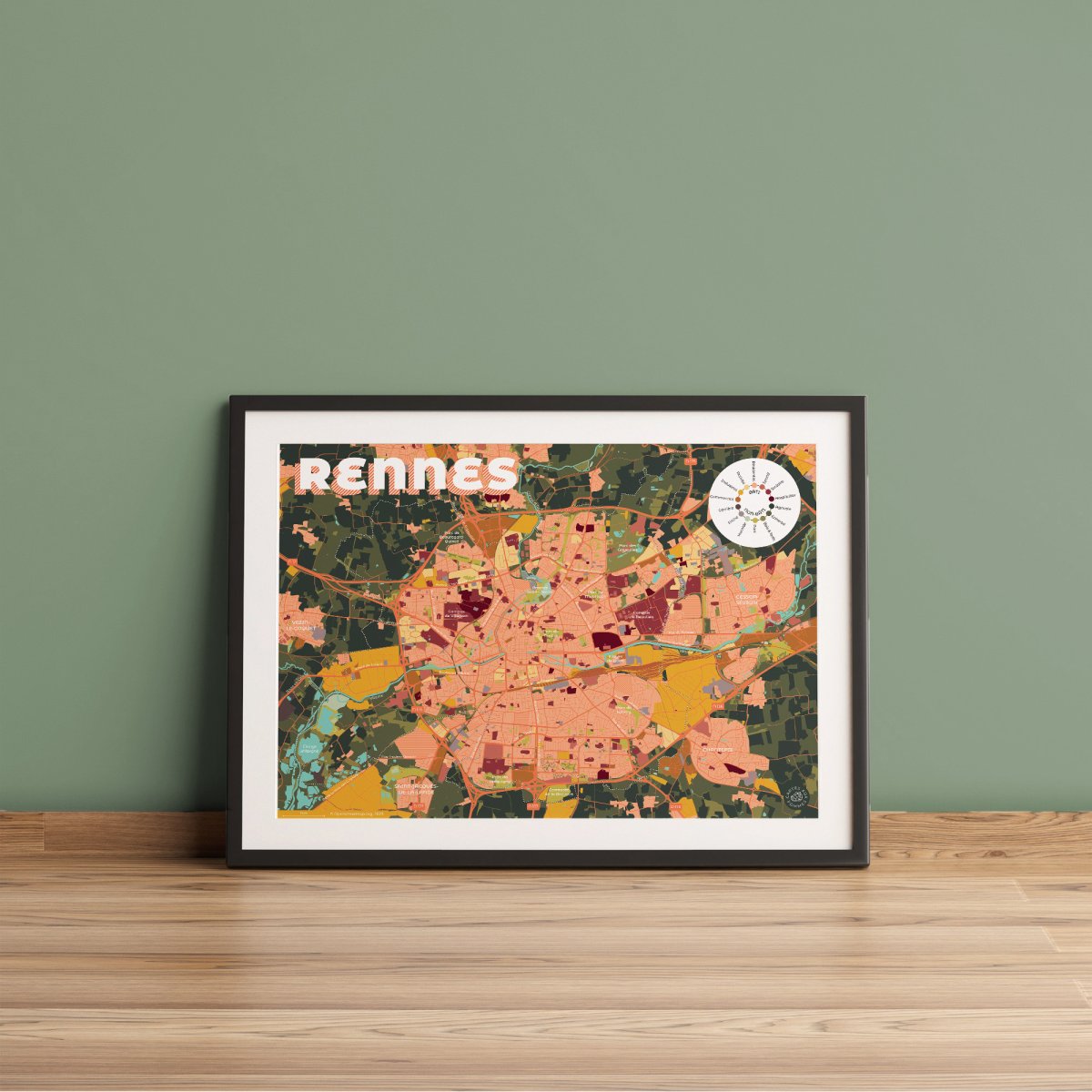 Affiche carte de Rennes format 30x40 cm