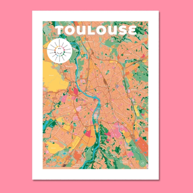 Affiche carte de Toulouse - 30x40 cm