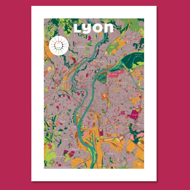 Affiche Carte de Lyon - 50x70 cm