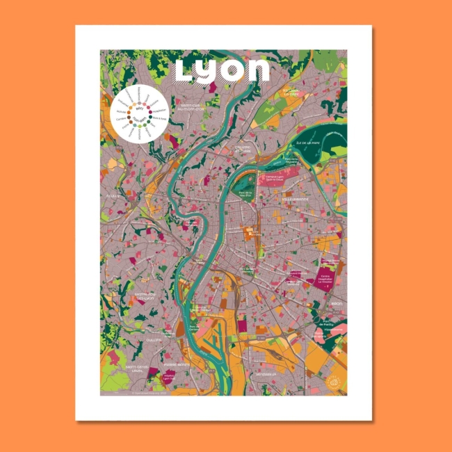 Affiche carte de Lyon - 30x40 cm