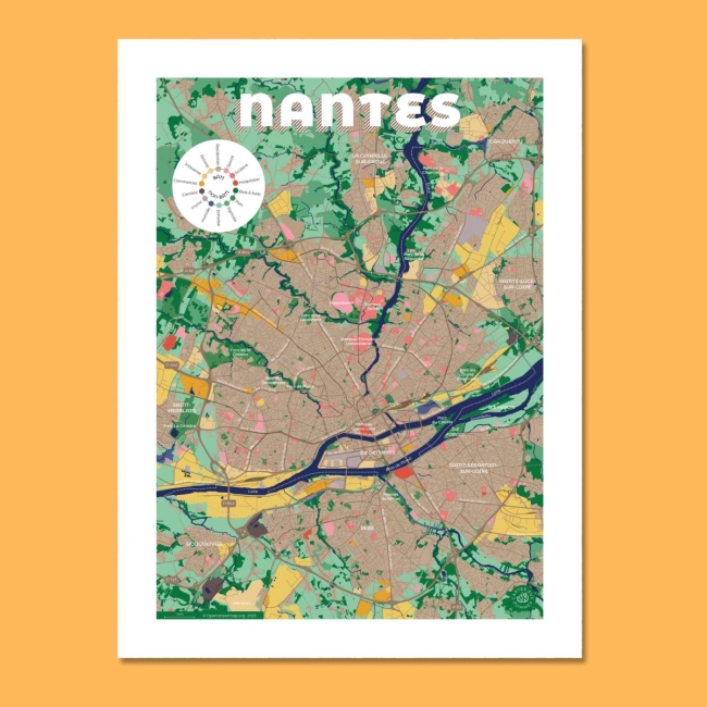 Affiche carte de Nantes - 30x40 cm