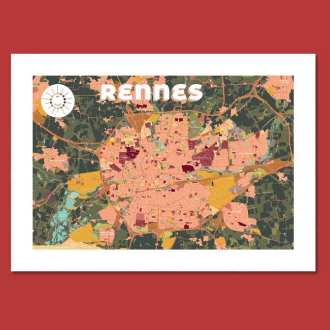 Affiche Carte de Rennes - 50x70 cm