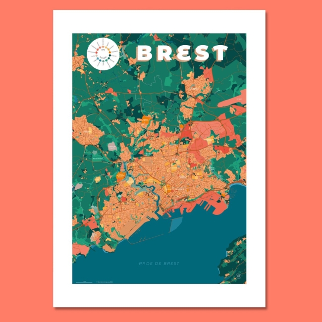 Affiche Carte de Brest - 50x70 cm