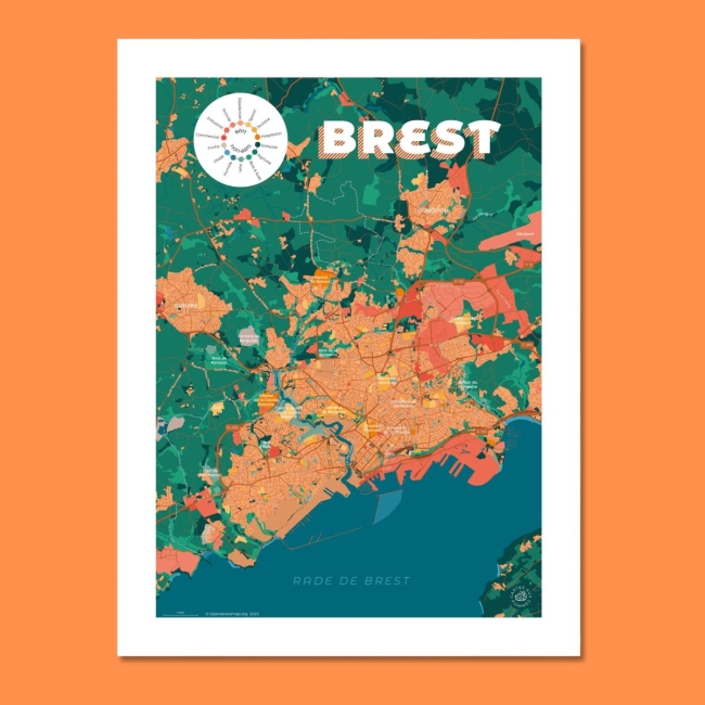 Affiche carte de Brest - 30x40 cm