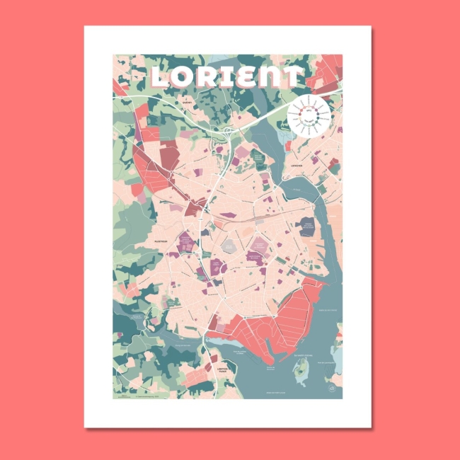 Affiche carte de Lorient - 30x40 cm