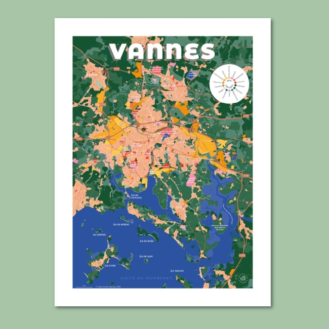 Affiche carte de Vannes- 30x40 cm
