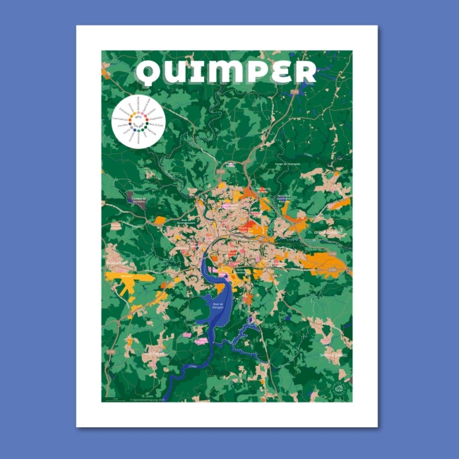 Affiche carte de Quimper - 30x40 cm